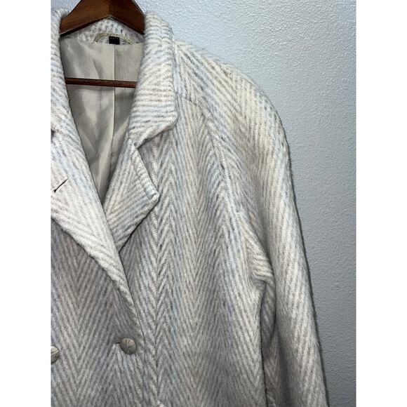 Womens Luxus Qualitat Mohair Wool Coat Overcoat Herringbone Jacket Size XL - Picture 2 of 12